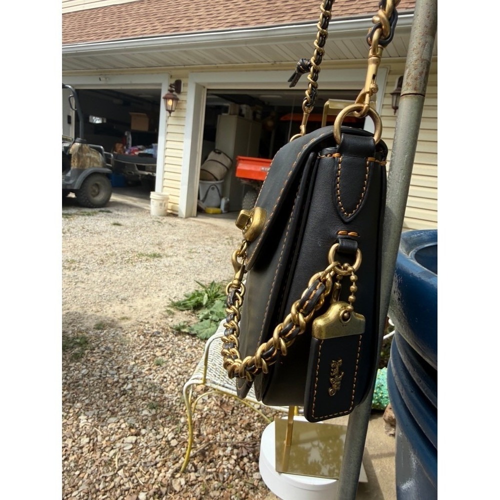 Coach 1941 Saddle Bag 23 Black Glovetanned Leather Crossbody 58241 Brass Chain - Picture 10 of 16